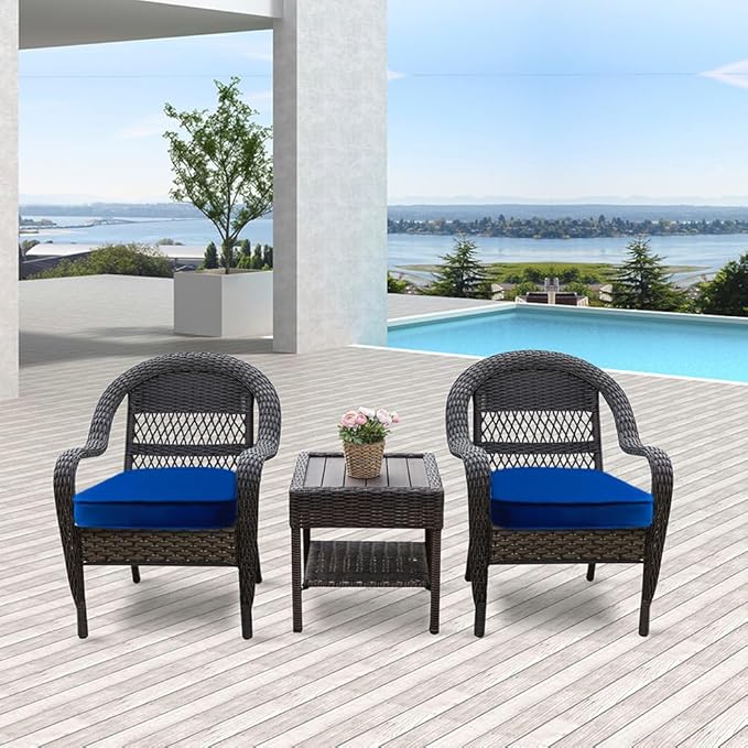 JMGBird Outdoor Chair Cushions Set of 2 - Waterproof Patio Seat Cushions 19x19 Inch with Ties, Dark Blue Solid Color High Density Foam Square Cushions for Garden Furniture