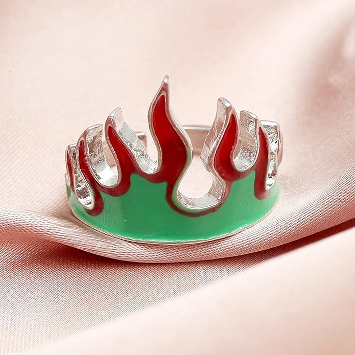 通用 2Pcs Fire Flame Finger Rings Set,Creative Fire Open Rings for Couple,Fire Crown Joint Finger Band Rings Vintage Punk Gothic Fire Ring for Women Men