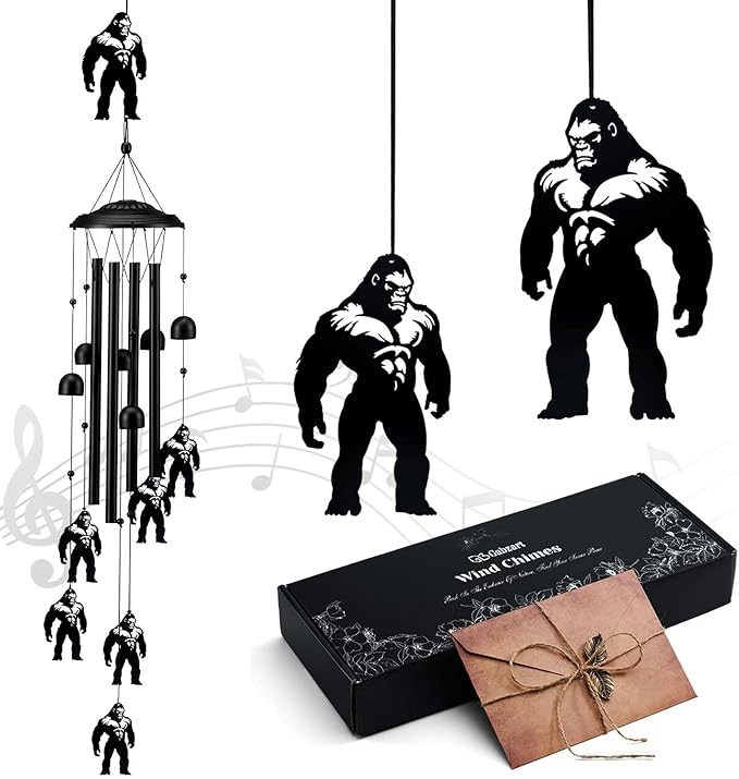 Bigfoot Wind Chimes for Outside/Indoors, Bigfoot Gifts for Women Mom Grandma, Aluminum Tubes Windchimes S Hook, 37" Wind Chime Hanging Decor for Home Patio Garden Porch Yard (Black-Bigfoot)