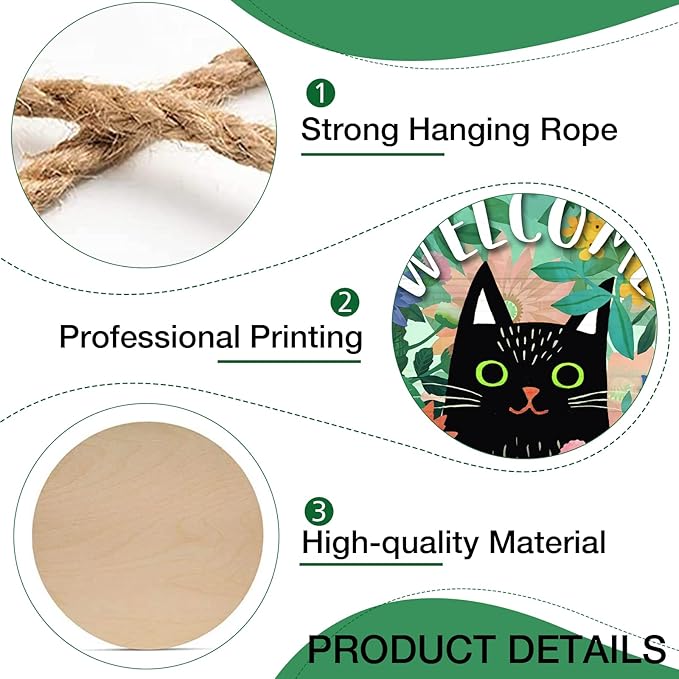 Deroro Welcome Spring Black Cat Sign for Front Door Decor, Daisy Flowers Floral Wood Door Hanger for Outdoor Outside Porch, Seasonal Summer Farmhouse Wooden Wreath Indoor Wall Hanging Decoration