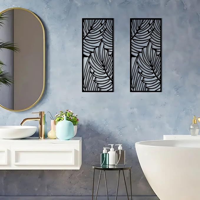 DUOOLN Metal Leaf Wall Decor Art, Minimalist Bohemian Tree Branches Leaves Sculpture Silhouette Ornament Hanging Sign for Home Balcony Garden Living Room Christmas Housewarming Gift-16.9 * 7.28in
