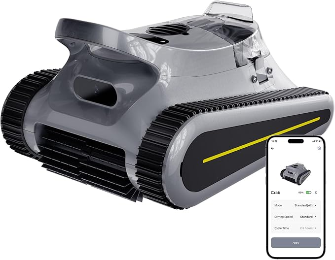 Cordless Robotic Pool Cleaner, Pool Vacuum 180W Brushless Motor, 45000Pa Suction, Wall & Waterline Climbing, Auto Path Mapping, for Inground & Above-Ground Pools up to 2150 Sq. Ft. (Gray)