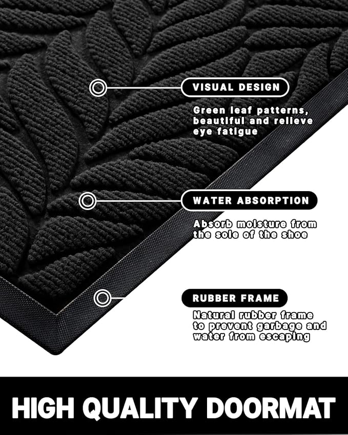 Yimobra Front Door Mat Outdoor Indoor, 29.5x17 All-Season Waterproof Door Mat Outside Entrance, All-Weather Non-Slip Outside Doormat for Garage Patio Entryway, Black