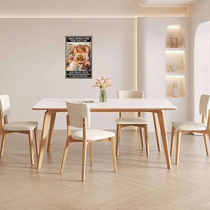Vintage Tin Sign Once Upon A Time There Was A Girl Who Really Loved Dogs And Gardening Metal Signs Funny Wall Decor for Garden Yard Kitchen Fence Home 12×8 Inch