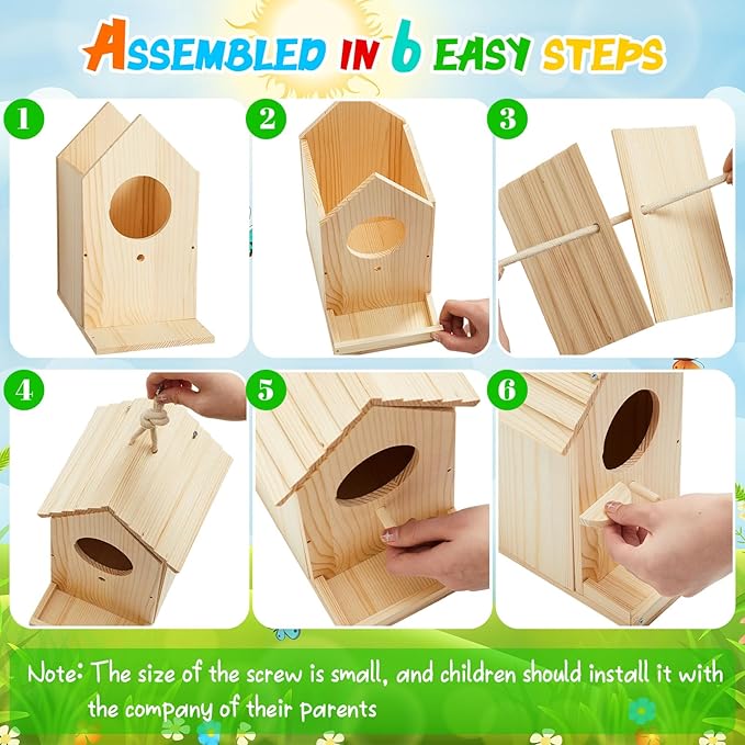 Liliful 4 Pack Birdhouse Kit DIY Wooden Bird House with Paint and Paintbrushes Arts and Crafts Painting Kits for Boys Girls Adults Build Paint Classroom Birthday Indoor Outdoor Craft