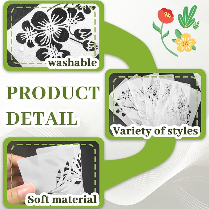 18 Sheet Reusable Flower Stencils for Painting,Stencils for Painting on Wood,Large Floral Stencil Templates with Leaf Vine Designs for DIY Crafts,Home Decor,Furniture Art