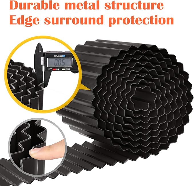 Corrugated Metal Garden Edging 10" x 20Ft, Landscape Edging Border for Lawn, Flower Bed, Garden Fence, Paver Edging (Black)