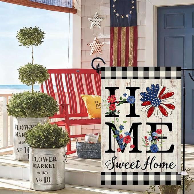 ORTIGIA 4th of July Patrioctic Garden Flag Burlap Vertical Double Sided Independence Day Memorial Day Home Sweet Home Sunflower Small Flag Home Yard Outside Outdoor Decor 12.5x18 Inch