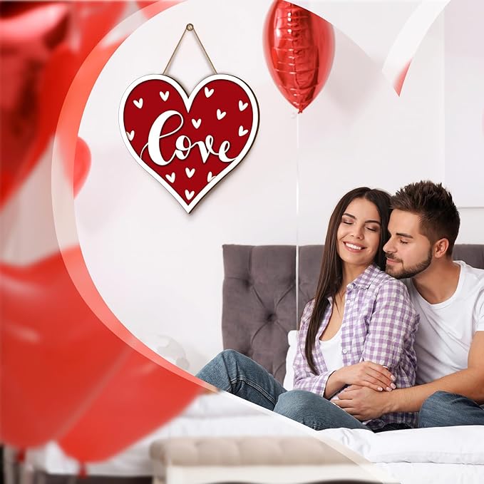 Boao Welcome Valentine's Day Wooden Door Hanging Sign Decor Heart Shaped Farmhouse Door Decor Vintage Valentine's Day Wood Sign Rustic Wall Plaque Ornaments for Window Wall Porch