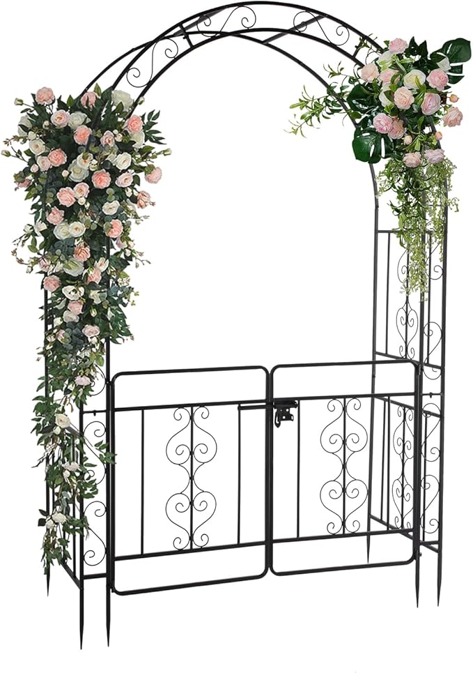 VINGLI Garden Arbor Arch, Wedding Arch Archway for Ceremony Party, Durable Steel Trellis for Plant Climbing, Christmas Decorations Pergola for Backyard, Lawn, Patio, Yard (with Gate)