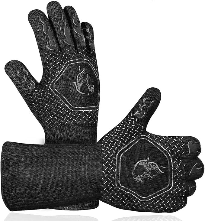 HAMITOR BBQ Grill Gloves : 1472℉ High Temp Resistance Fireproof Glove for Grilling Barbecue - Washable Long Oven Mitts Extreme Hot Proof Mittens for Kitchen Cooking Baking
