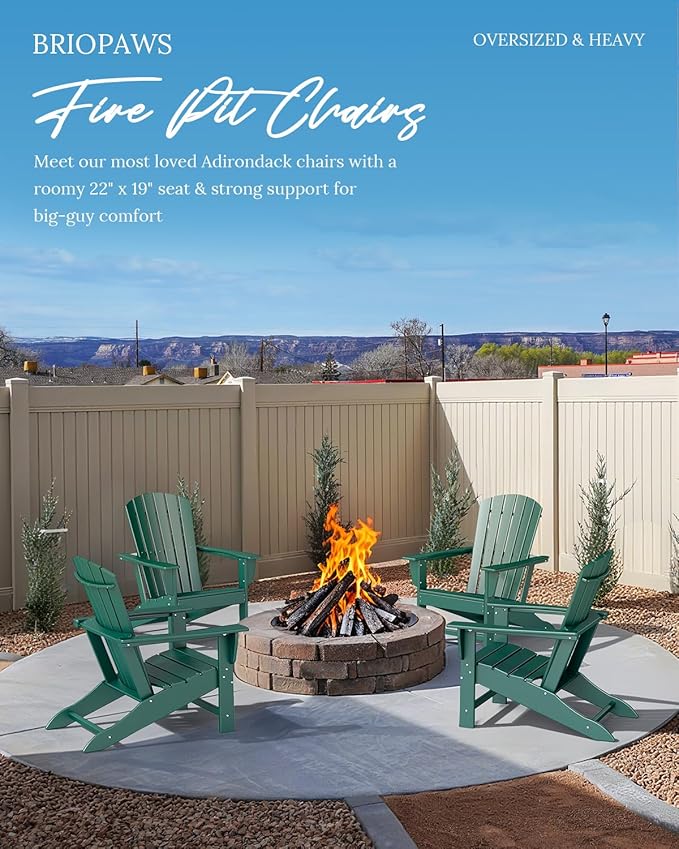 BRIOPAWS Adirondack-Chairs-Set of 2 | Fire Pit Chair | Oversized | HDPE Plastic | Weather Resistant | for Deck Outdoor Poolside Campfire | Forest