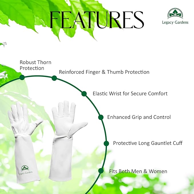 Leather Gardening Gloves for Women & Men, Long Garden Gloves, Cowhide Gauntlet Rose Pruning Thorn Resistant, Forearm Protection, Medium, Natural
