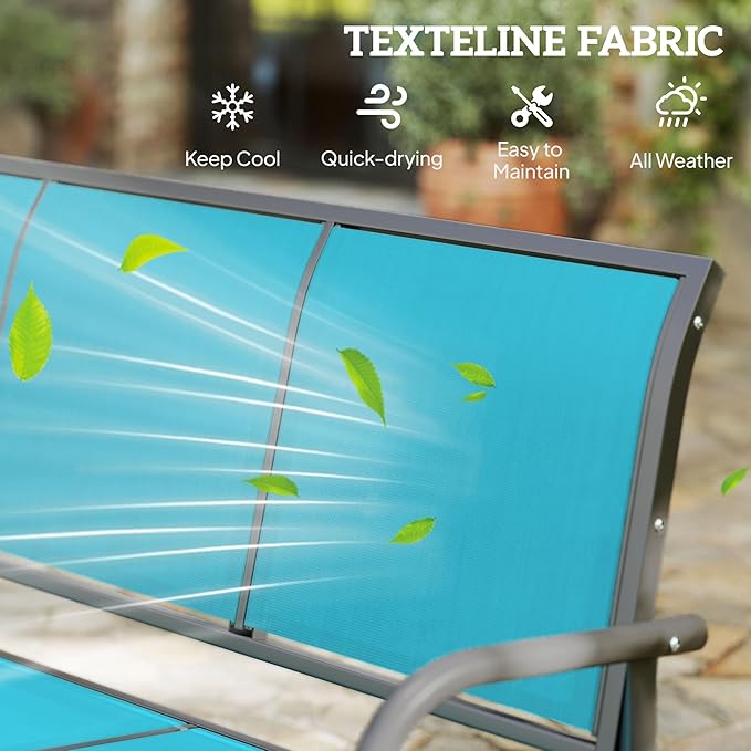 Outsunny 3-Person Patio Glider Bench, Outdoor Porch Glider Swing with 3 Seats, Breathable Mesh Fabric, Metal Frame, Blue
