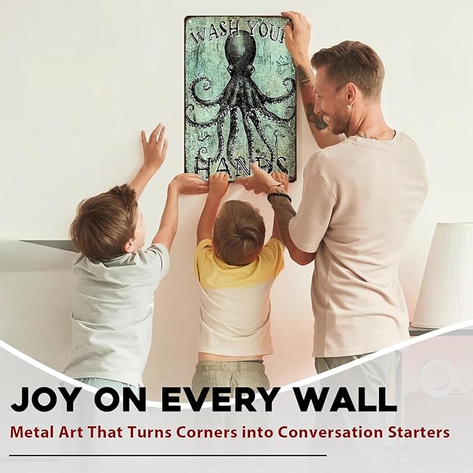 Funny Octopus Metal Tin Sign Wash Your Hands Vintage Tin Signs Bathroom Signs Restroom Decor Guest Wall Decor 8x12inch