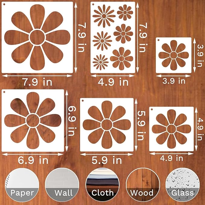 Large Flower Stencils for Painting, Plastic Reusable Floral Paint Stencils for Crafts Wood Burning Drawing Painting on Wall Wood Canvas