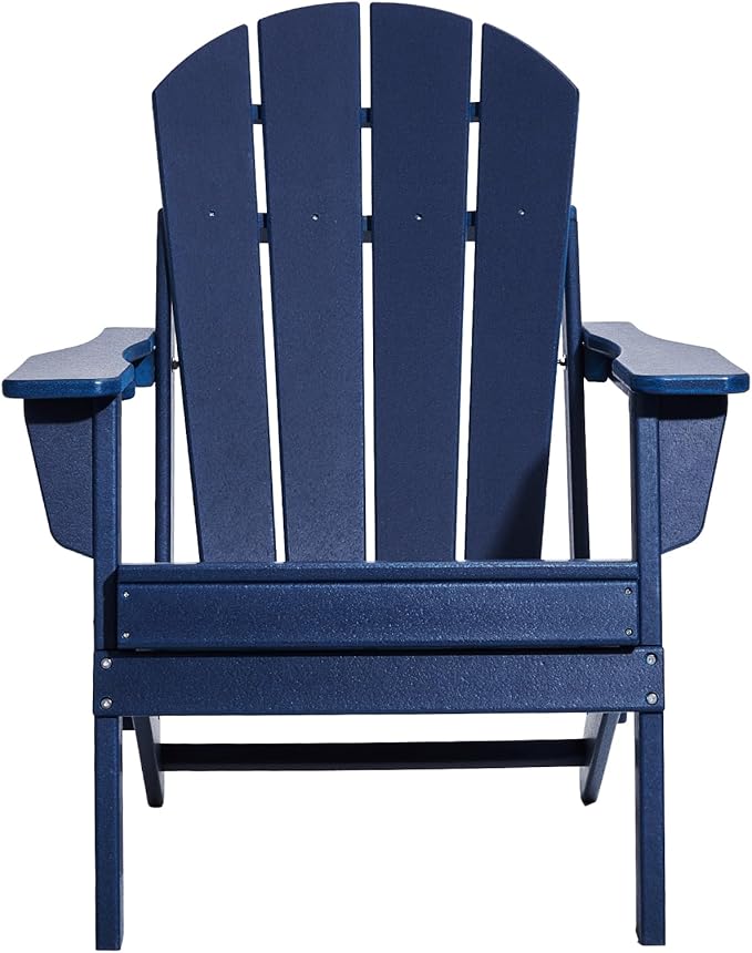 VEVOR Folding Adirondack Chairs Set of 2 with Cup Holder, All-Weather Portable Plastic Fire Pit Chair, Outdoor Adirondack Patio Chair, with Relaxing Arm Rest Ergonomic, for Garden, Backyard, Navy Blue