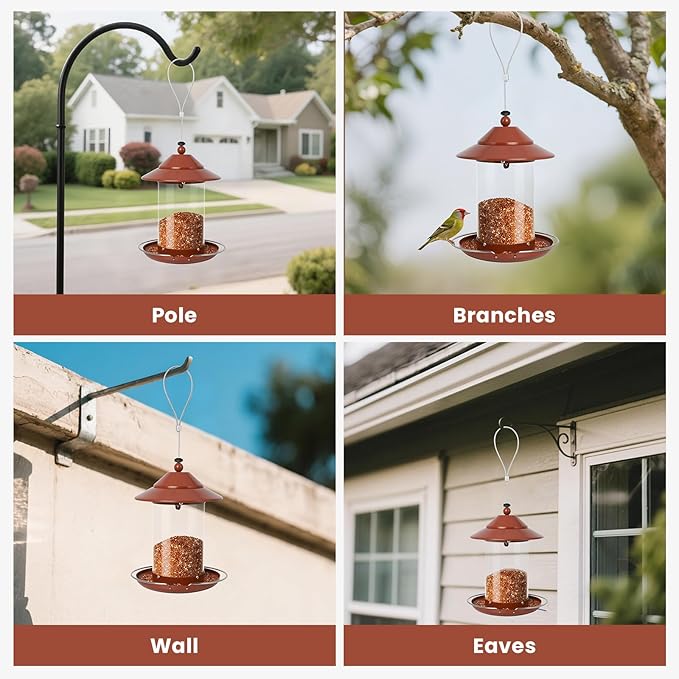 Metal Bird Feeder for Outdoors – 2.4LB Hanging Bird Feeder with 360-degree, Weatherproof & Rust-Resistant, Easy to Fill & Clean for Wild Bird Feeders in Backyard & Garden(Copper)