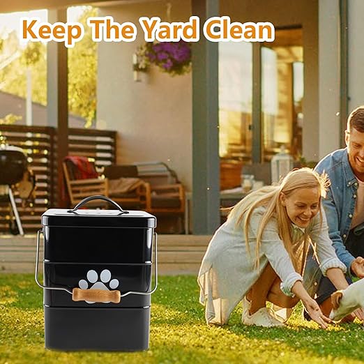 Dog Poop Trash Can Outside,1.58 Gallon Waterproof Metal Waste Bin with Lid,Small Portable Outdoor Bucket for Pet Disposal,Garbage Trashcan with 75 Bags,Suitable for Odor Control in Patio and Backyard