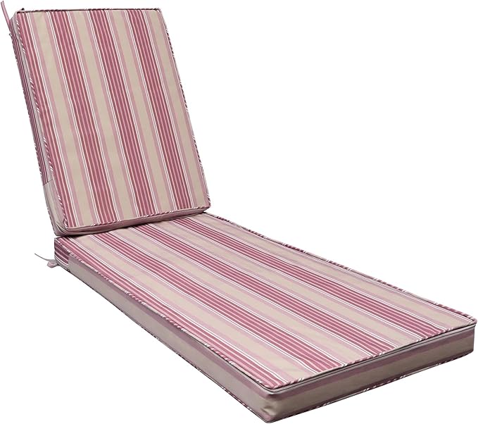 AAAAAcessories Outdoor Chaise Lounge Cushions, Fade-Resistant, Waterproof Patio Furniture Replacement Cushions, 72" x 21" x 3", Dusty Rose Garden Stripe