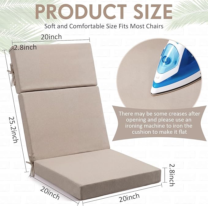 4 Pack Outdoor High Back Chair Cushion, 44 x 20 inches Patio Chair Cushions Waterproof Rocking Cushions Indoor Furniture Seat Pad, Weather Resistant (Solid,Camel)