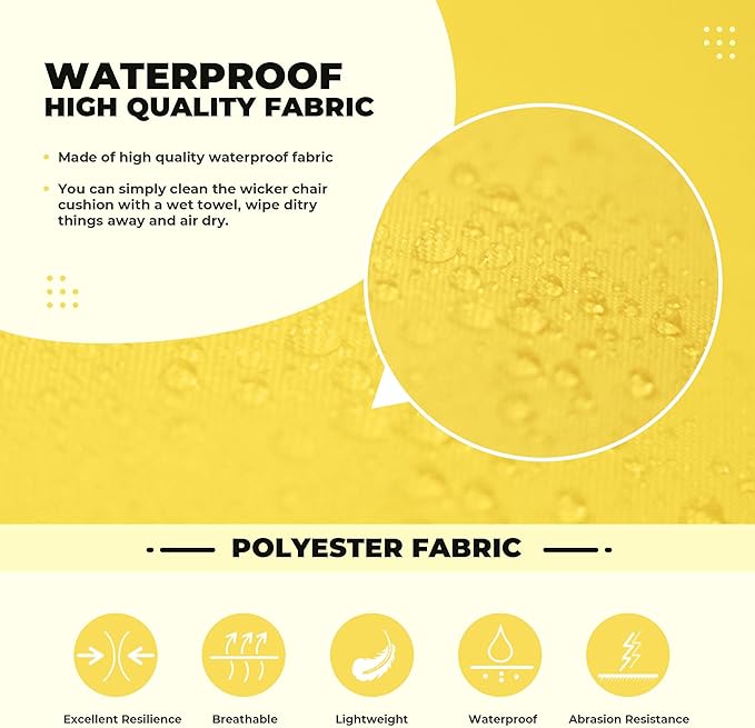 Wicker Chair Cushions, Waterproof Outdoor Loveseat Cushions for Patio Furniture, Tufted Wicker Furniture Cushions, 1 Loveseat and 2 U-Shaped Cushions, Yellow