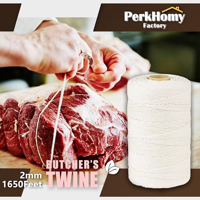 SMART&CASUAL 1,650 Feet 2mm Cotton Butcher Twine String Soft Food Safe for Cooking Craft Baker Kitchen Meat Turkey Sausage Roasting Gift Wrapping Gardening Crocheting Knitting