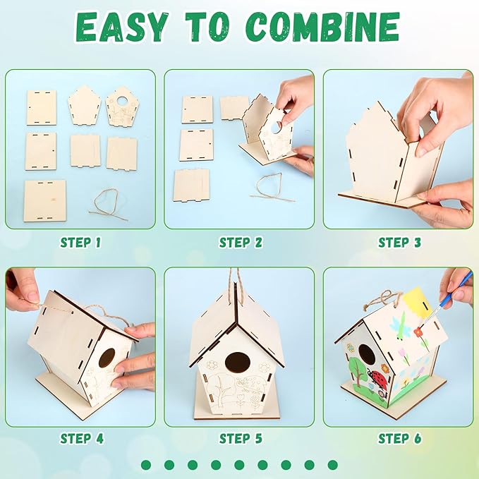 48 Pack Wooden Bird House Bulk for Kids Birdhouse Kit Wood Houses for DIY Unfinished Hanging Birdhouse Kits Wooden Craft Houses to Paint VBS Craft Family Crafts