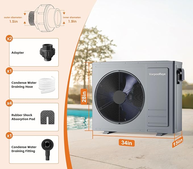 35100 BTU Electric Pool Heater For Inground Pool 10000 Gallon Above Ground Pool Heater Swimming Pool Heater Pump Heating or Cooling WiFi Control Schedule 220V 60HZ