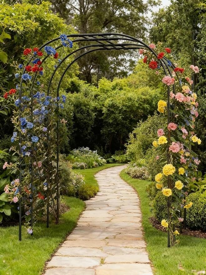 Garden Arch Trellis，Garden Arch Trellis for Climbing Plants - 59" L x 86.6" H Metal Outdoor Arbor with Rust-Resistant Coating - Perfect for Weddings, Patio, Lawn Decor & Vine Support