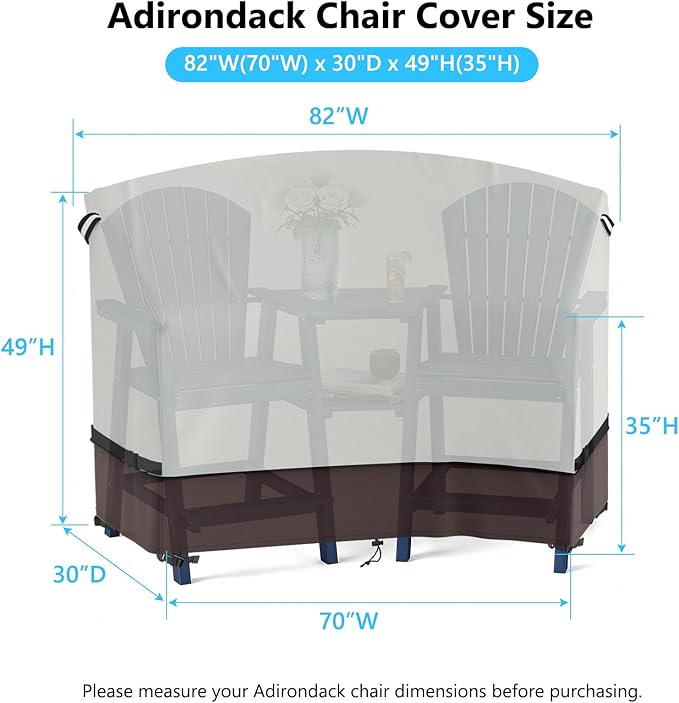 STARTWO Adirondack Chair Cover,Outdoor Waterproof Cover for Tall Adirondack Chair Set of 2 with Table,Beige&brown Waterproof Oxford for All-Season Protection(81"Wx30''Dx49''H)
