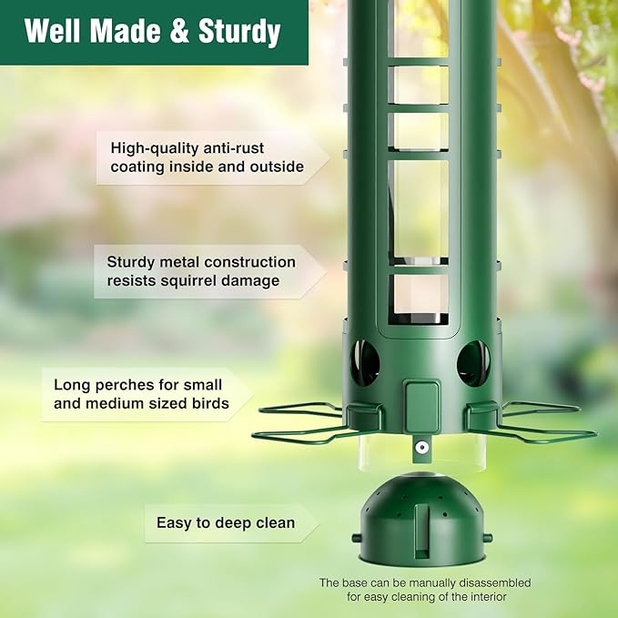 Squirrel Proof Bird Feeder for Outdoors Hanging, Removable Base, Easy to Clean, Weatherproof & Rustproof, Metal Tube Bird Feeder for Cardinals Finches Blue Jays, Gift for Mom, Dad