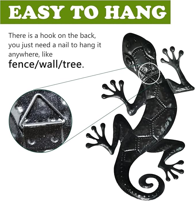 YWHWXB Metal Gecko Wall Decor,Outdoor Hanging Lizard Wall Art,Colorful Metal Lizards Wall Art Decor for Indoor/Outdoor Garden/Balcony/Yard Fence Decoration(16.9 ×10.6 × 0.5 in,Blue)