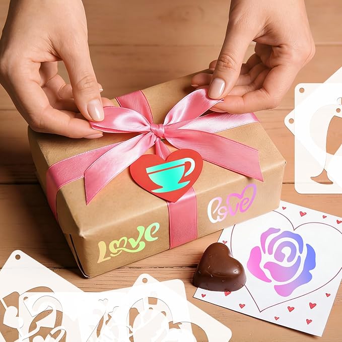 72 PCS 3x3 Inch Valentine‘s Day Stencils for Painting - Love red HeartKiss red RoseCupid's Arrow Reusable Valentine's Painting Templates on Wood, Glass, Fabric, Window Door Decor DIY Decoration