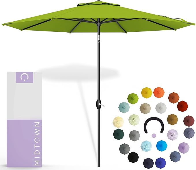 Midtown Umbrellas - 10-Year-No-Fade 6 Ft Patio Umbrella with Terylast Fabric, Auto-Tilt Aluminum Frame and 8 Reinforced Ribs for Deck, Pool, Garden & Beach - Pear Green Canopy, Black Pole