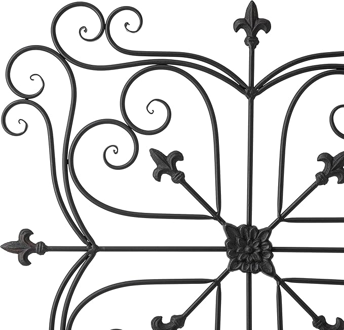 Glitzhome Vintage Wall Decor, Black Artistic Beauty Metal Garden Ornament Powder-Coated Matte Black Finish Charming Fleur-de-lis Outdoor Indoor Decoration
