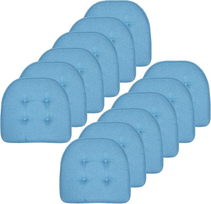 Sweet Home Collection Chair Cushion Memory Foam Pads Tufted Slip Non Skid Rubber Back U-Shaped 17" x 16" Seat Cover, 12 Count (Pack of 1), Turquoise