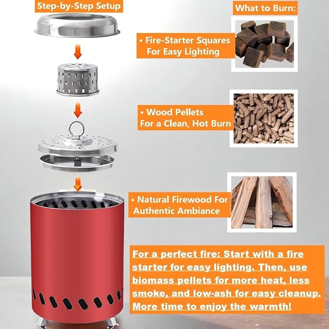 Red Tabletop Fire Pit - Portable Outdoor Camping Stove with Heavy-Duty Grill Grate & True Heat-Resistant Gloves, Low Smoke for Patio & Camping