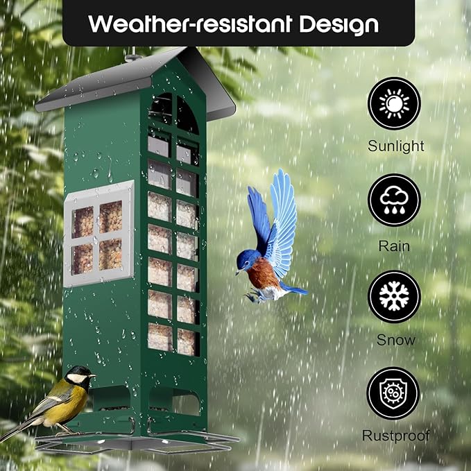 Bird Feeder Squirrel Proof Gravity Protection- Blue Jay Metal Bird Feeders for Outside Hanging - Mesh Cardinal Wild Bird Feeders Birdhouse for Spring,2.5LB Capacity