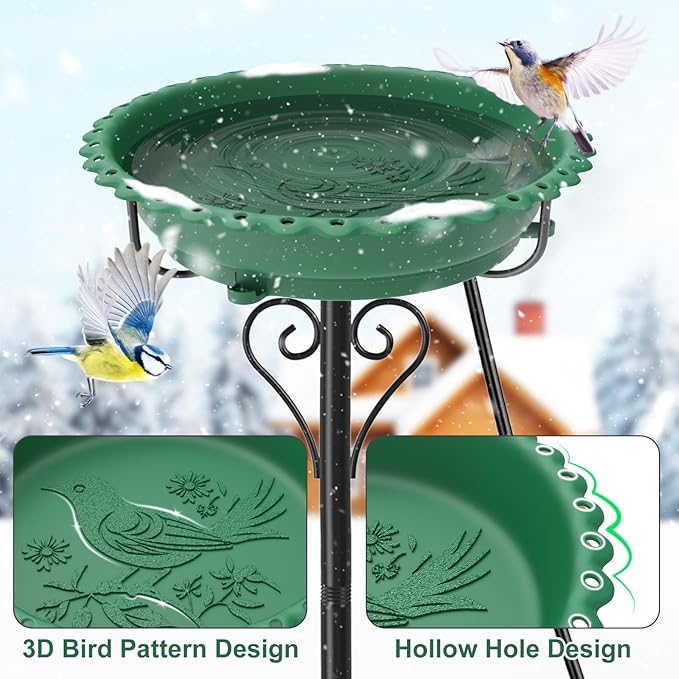 Heated Bird Bath for Outside Winter, Powerful 100W Thermostat Control Water Heated BirdBaths Bowl for Outdoors with 5-Prong Metal Base Heated Bird Bath for Garden Patio Yard Lawn (Green)