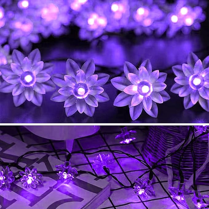 ITICdecor Solar Flower String Lights Outdoor Waterproof 50 LED Upgraded Flower Fairy Light for Garden Fence Patio Yard Christmas Tree Lawn Party (Purple)