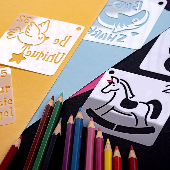 Baby Shower Stencils for Painting, 64PCS 3x3 Inch Plastic Stencils for Crafts Reusable, with Animals, Stars, Moons & Baby Designs, for Nursery Decor, Baby Shower Gifts & Kids Room