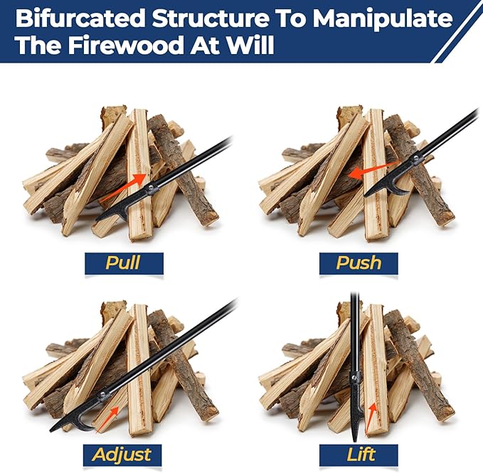 Fire Poker for Fire Pit, 46” Long Fireplace Poker, Portable Fire Pit Poker for Campfire, Outdoor and Indoor, Heavy Duty Rust Resistant Metal Fireplace Fire Pit Tools