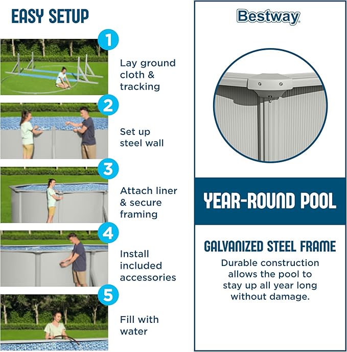 Bestway Hydrium 18' x 52" Above Ground Pool, Round Steel Side Wall Frame Outdoor Swimming Pool Set with Sand Filter Pump, Ladder & Accessories