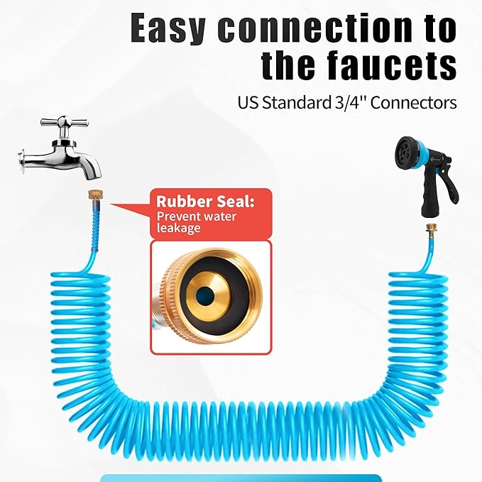 AUTOMAN Recoil Garden Hose 50 ft, EVA Curly Water Hose with Brass Connectors, Coil Garden Water Hose,Includes 7-Pattern Function Sprayer,Retractable,Corrosion Resistant Garden Coil Hose