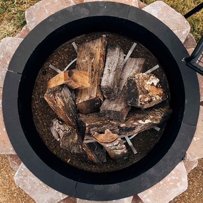 Ash & Ember 46" Outside Dia Steel Fire Pit Liner x 41" Inside - 4 Panel Liner 1.5mm Thick Steel, DIY Above or In-Ground Outdoor Fire Pit, High Temperature Finish, Portable Wood Burning Fire Ring
