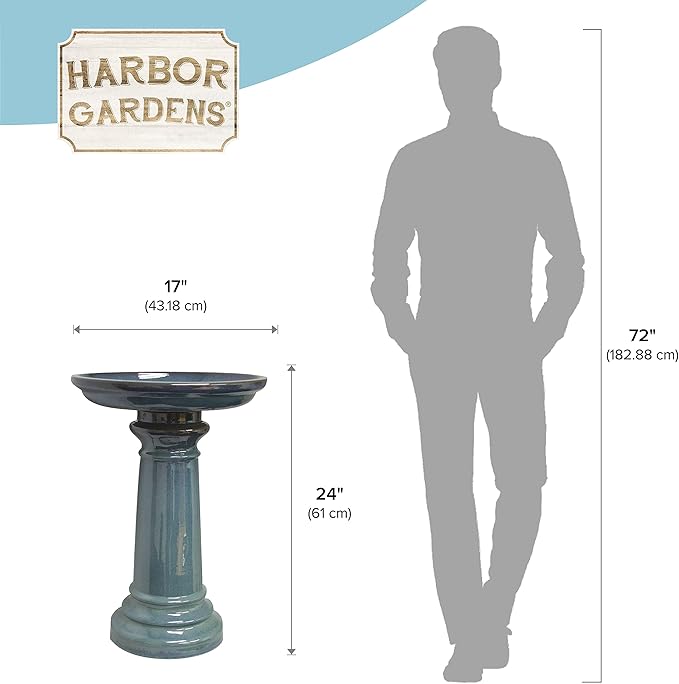 GP0110ES Harbor Gardens Bird Bath, 24 Inch, Light Blue