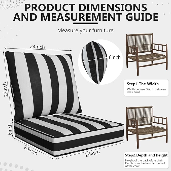 24" x 24" x 6" Outdoor Deep Seat Cushions Set - 6 Set Waterproof & Fade Resistant Patio Furniture Replacement Cushions, Non-Slip Outdoor Cushions Fit Loveseats, Couches, Chairs, and Sofas