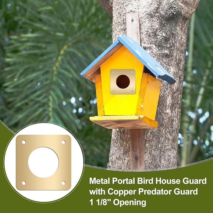 Hotop 18 Pcs 1 1/8'' Opening Metal Bird House Guard Portal Bird House Hole Protector with Copper Opening Protector Guards for Eastern Bluebird Rooms Sparrow Houses