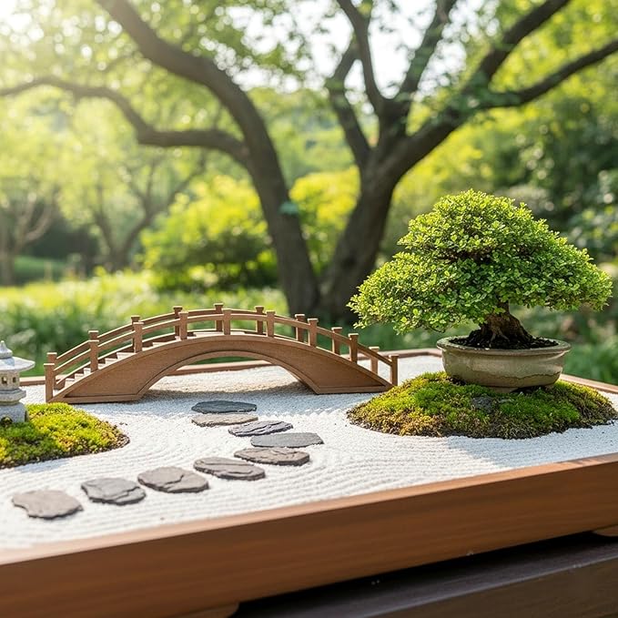 LOGOFUN Miniature Wood Arch Bridge Figurine Mini Wood Bridge Model Tiny Arch Bridge Ornaments for Bonsai Micro Landscape Deocrations - Medium